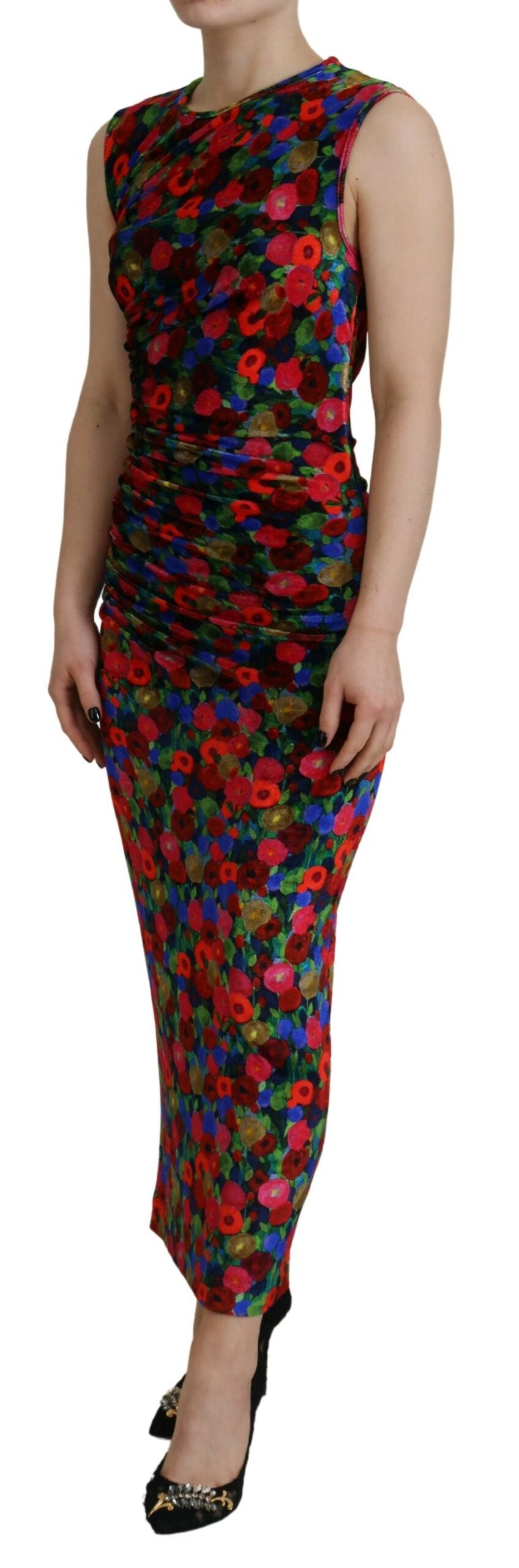 Dsquared² Multicolor Floral Bodycon Ruched Maxi Dress