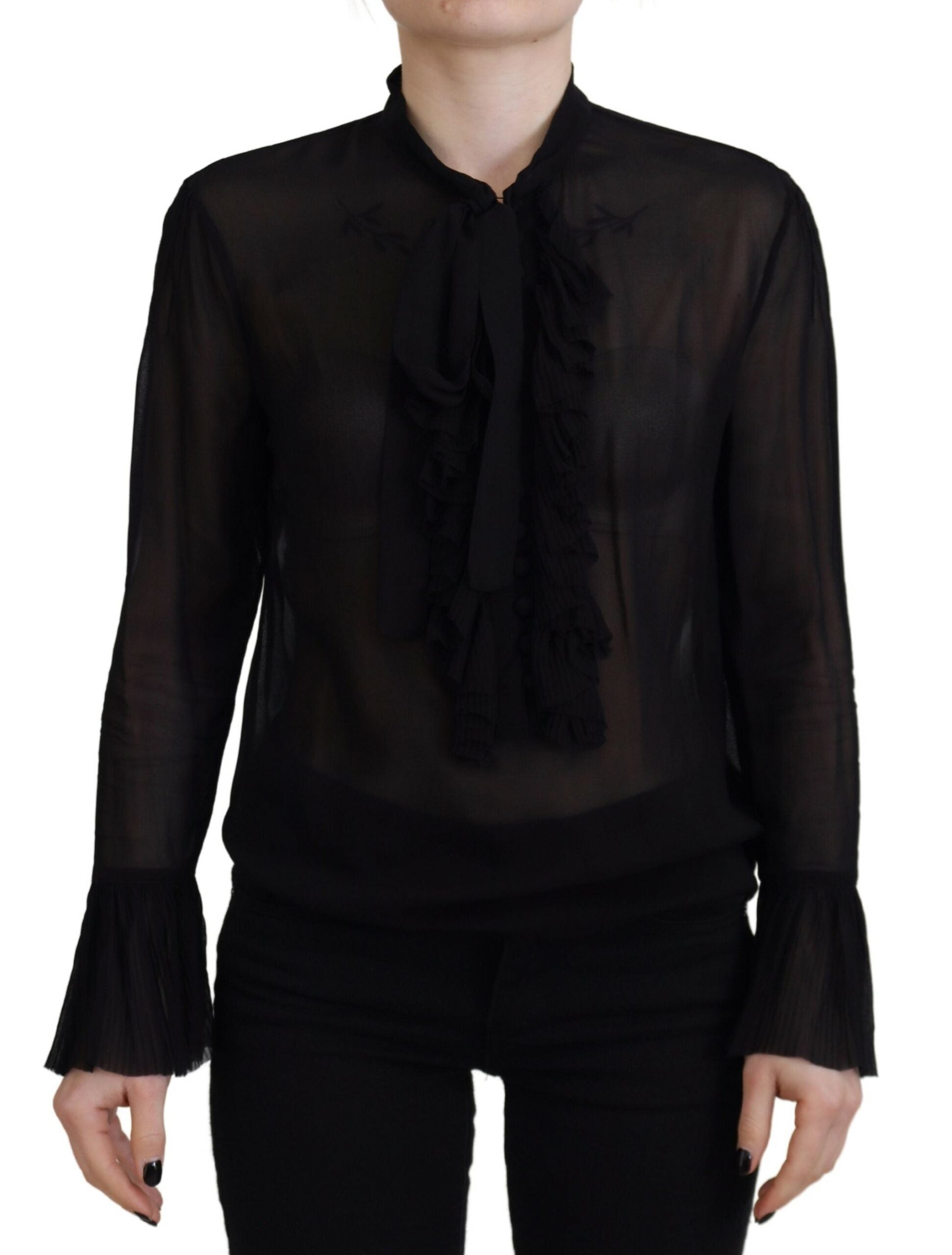 Dsquared² Black Viscose Long Sleeves See Through Blouse Top