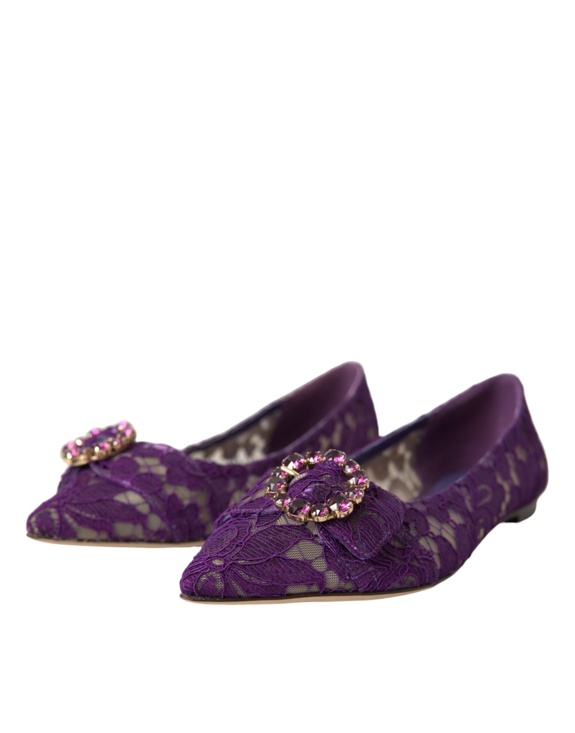 Dolce & Gabbana Purple Taormina Lace Crystal Loafers Shoes