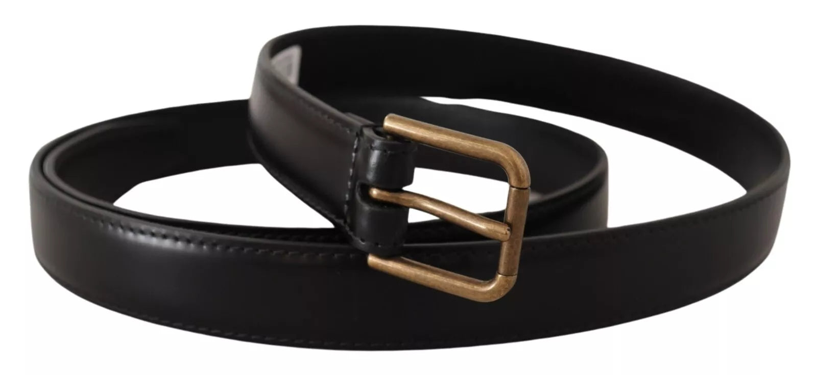 Dolce & Gabbana Black Classic Calf Leather Vintage Metal Buckle Belt