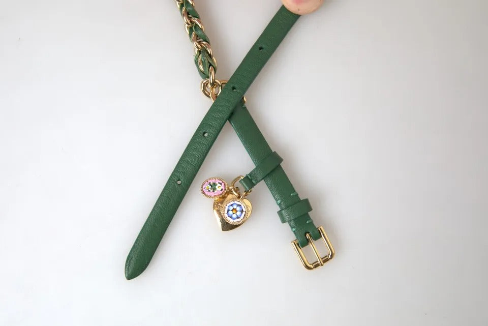 Dolce & Gabbana Green Embellished Chain Gold Buckle Belt