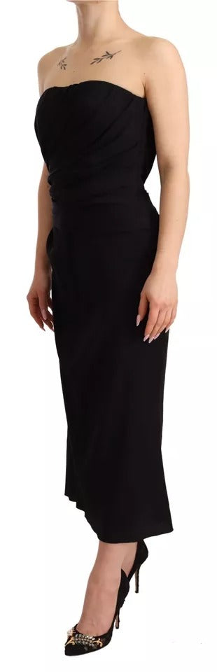 Dolce & Gabbana Black Silk Stretch Strapless Sheath Midi Dress