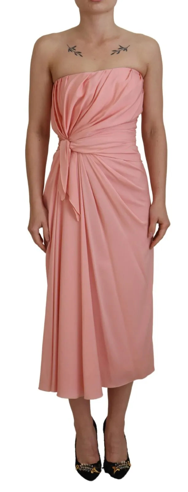 Dolce & Gabbana Pink Silk Stretch Strapless Sheath Midi Dress