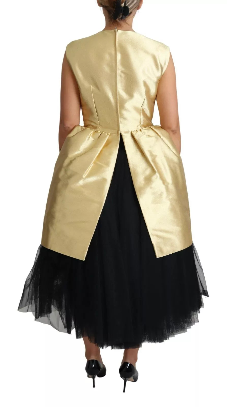 Dolce & Gabbana Gold Polyester Sleeveless A-line Tulle Dress