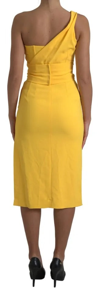 Dolce & Gabbana Yellow One Shoulder Side Slit Midi Dress