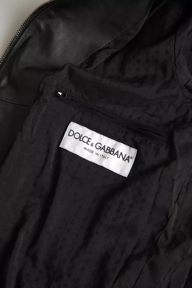 Dolce & Gabbana Black Bomber Leather Full Zip Biker Blouson Jacket