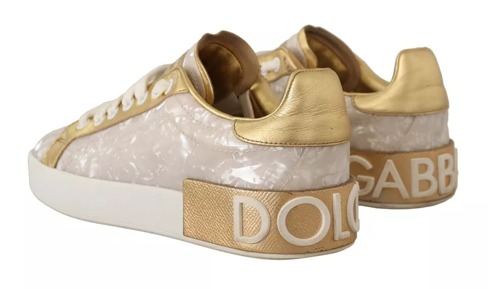 Dolce & Gabbana White Portofino Mother Of Pearl Sneakers Casual Shoes