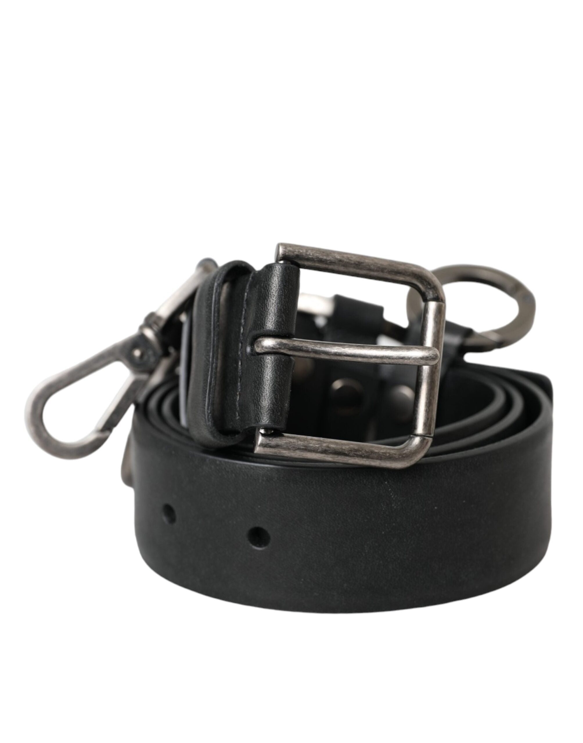 Dolce & Gabbana Black Calf Leather Silver Metal Buckle Belt