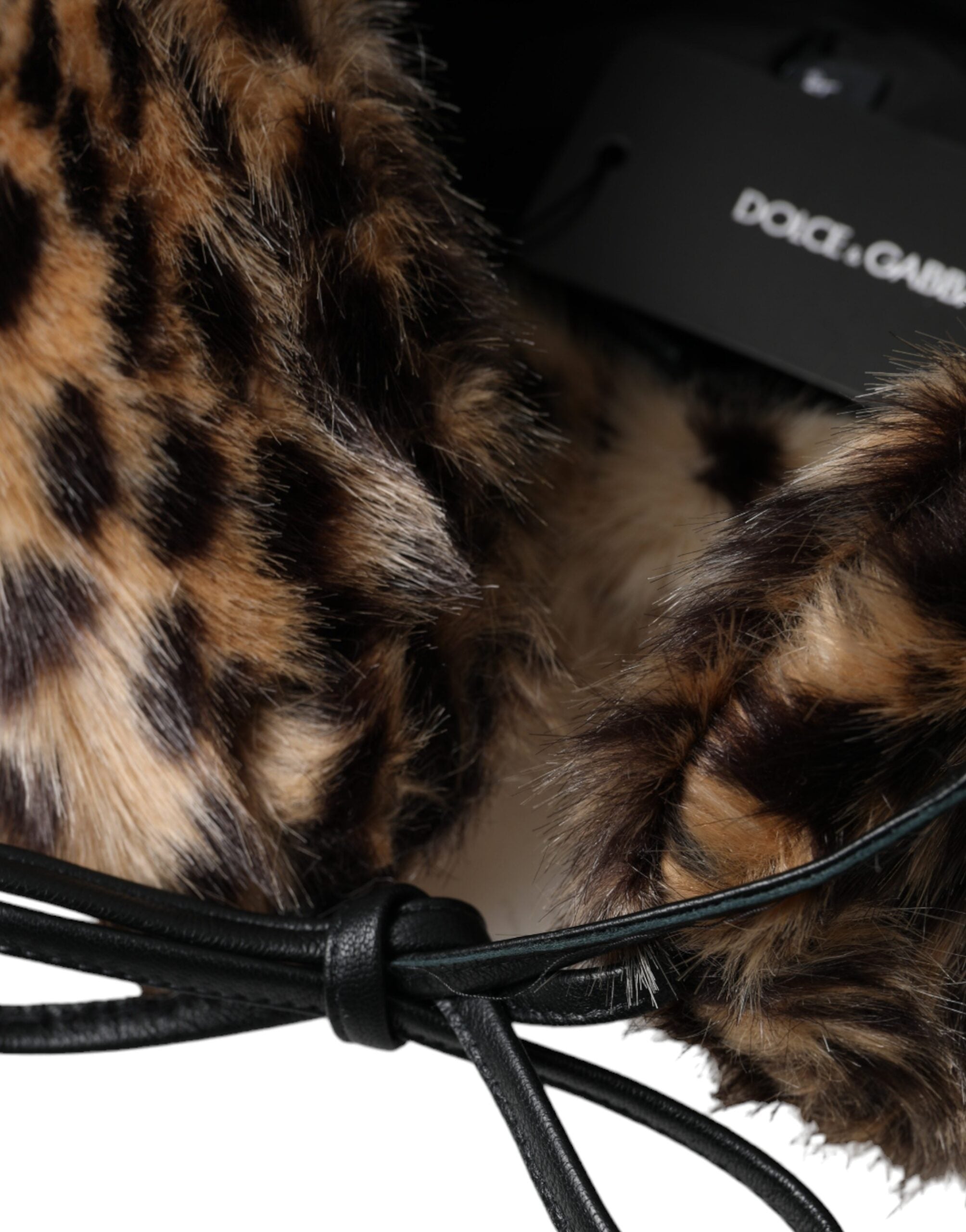 Dolce & Gabbana Multicolor Leopard Fur Trapper Women Hat