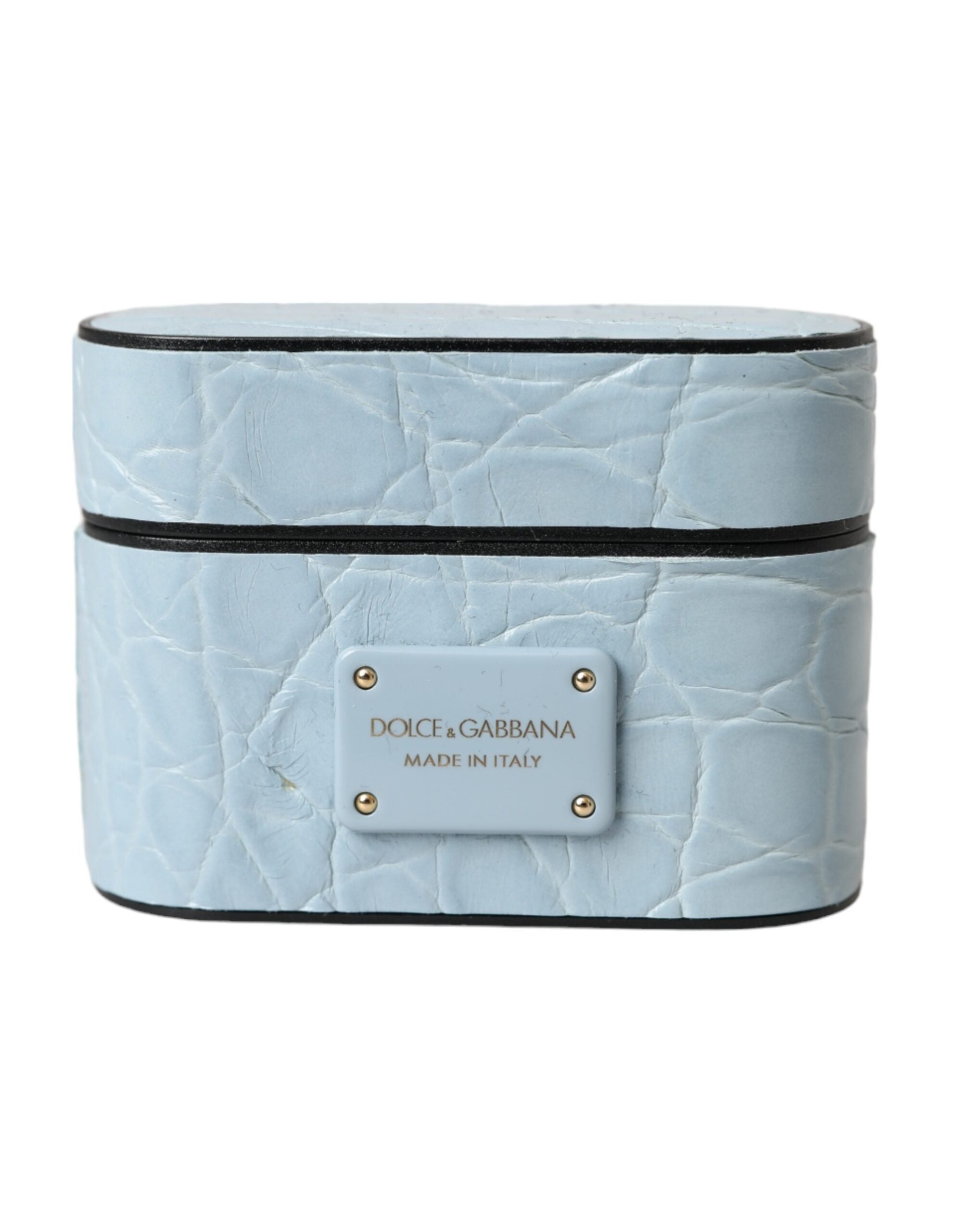 Dolce & Gabbana Light Blue Leather Metal Logo Plaque Airpods Case