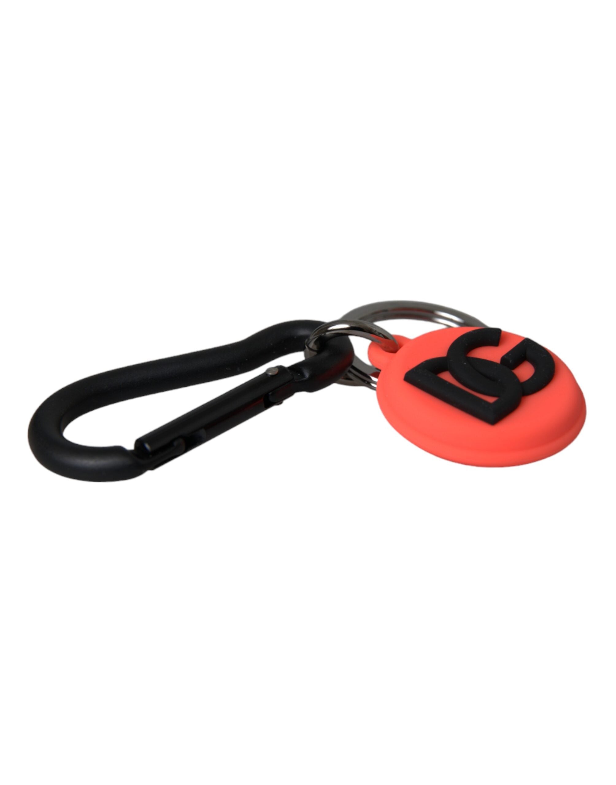 Dolce & Gabbana Red Orange Rubber DG Logo Round Metal Keyring Keychain