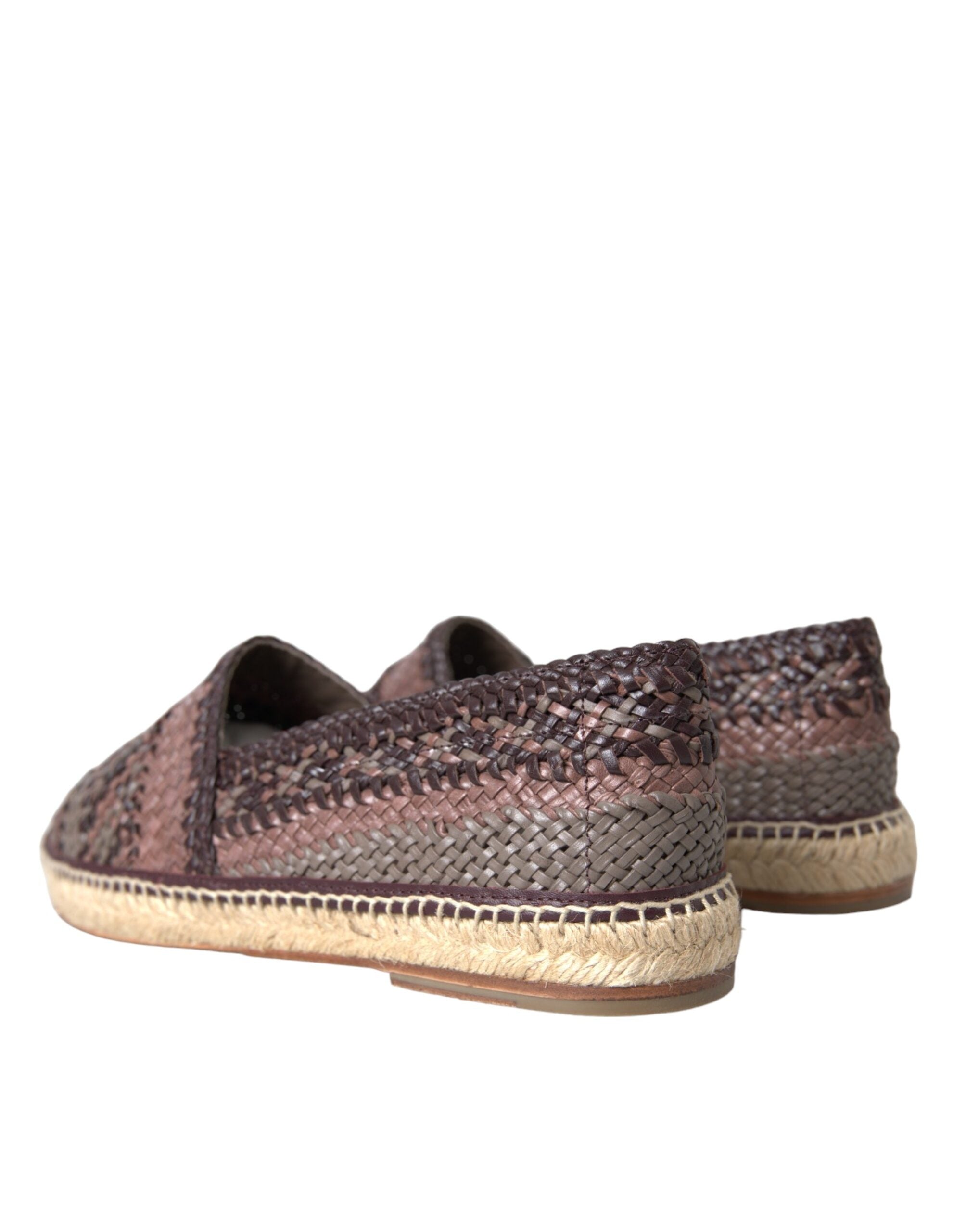 Dolce & Gabbana Brown Buffalo Leather Espadrille Flats Shoes