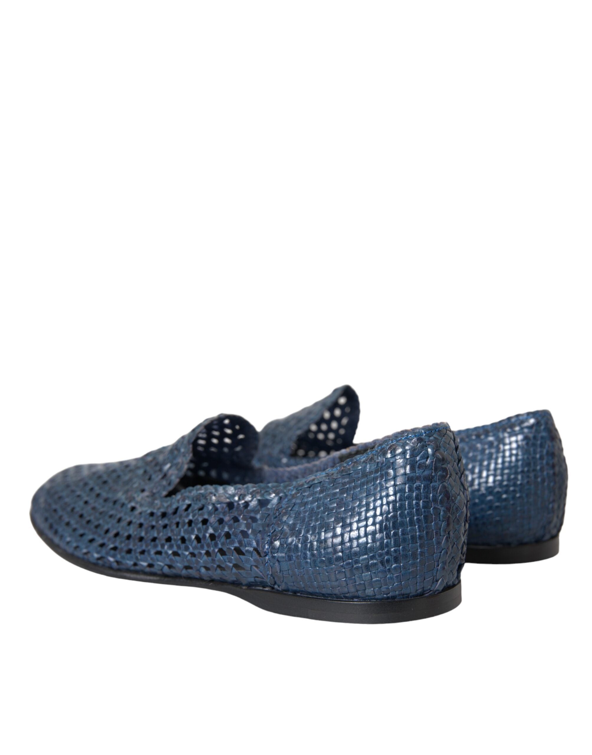 Dolce & Gabbana Blue Woven Leather Slip On Loafers Men Shoes