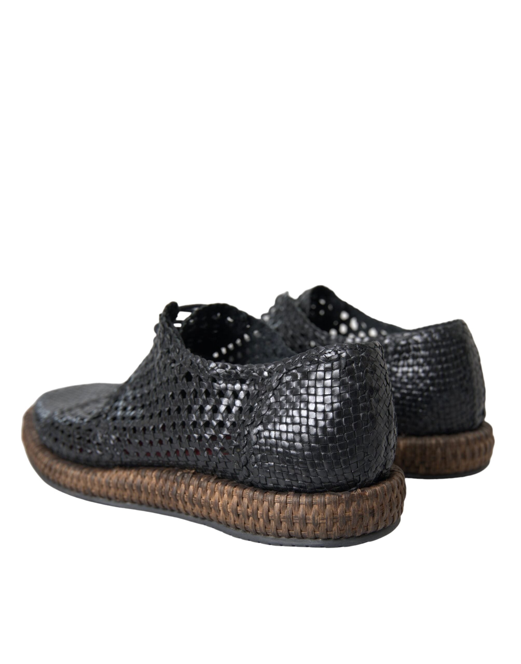 Dolce & Gabbana Black Woven Goat Leather Lace Up Derby Shoes