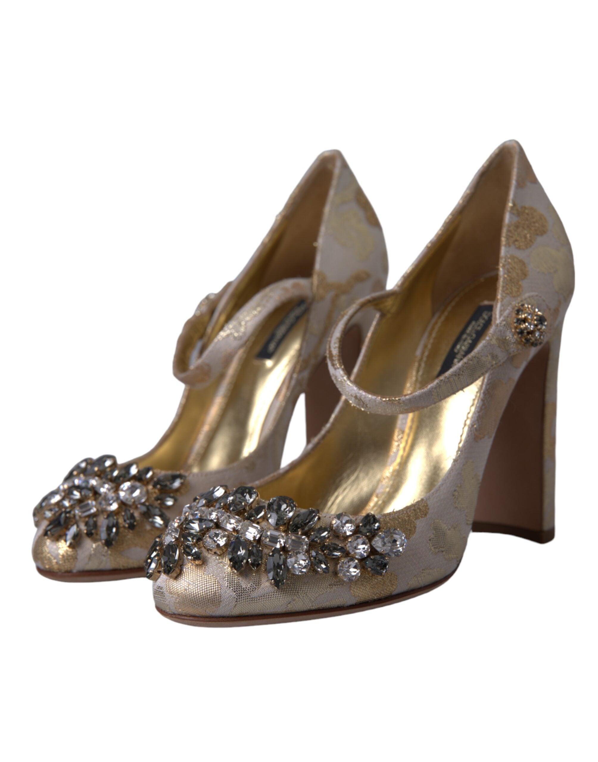 Dolce & Gabbana Gold Jacquard Crystal Vally Heels Pumps Shoes