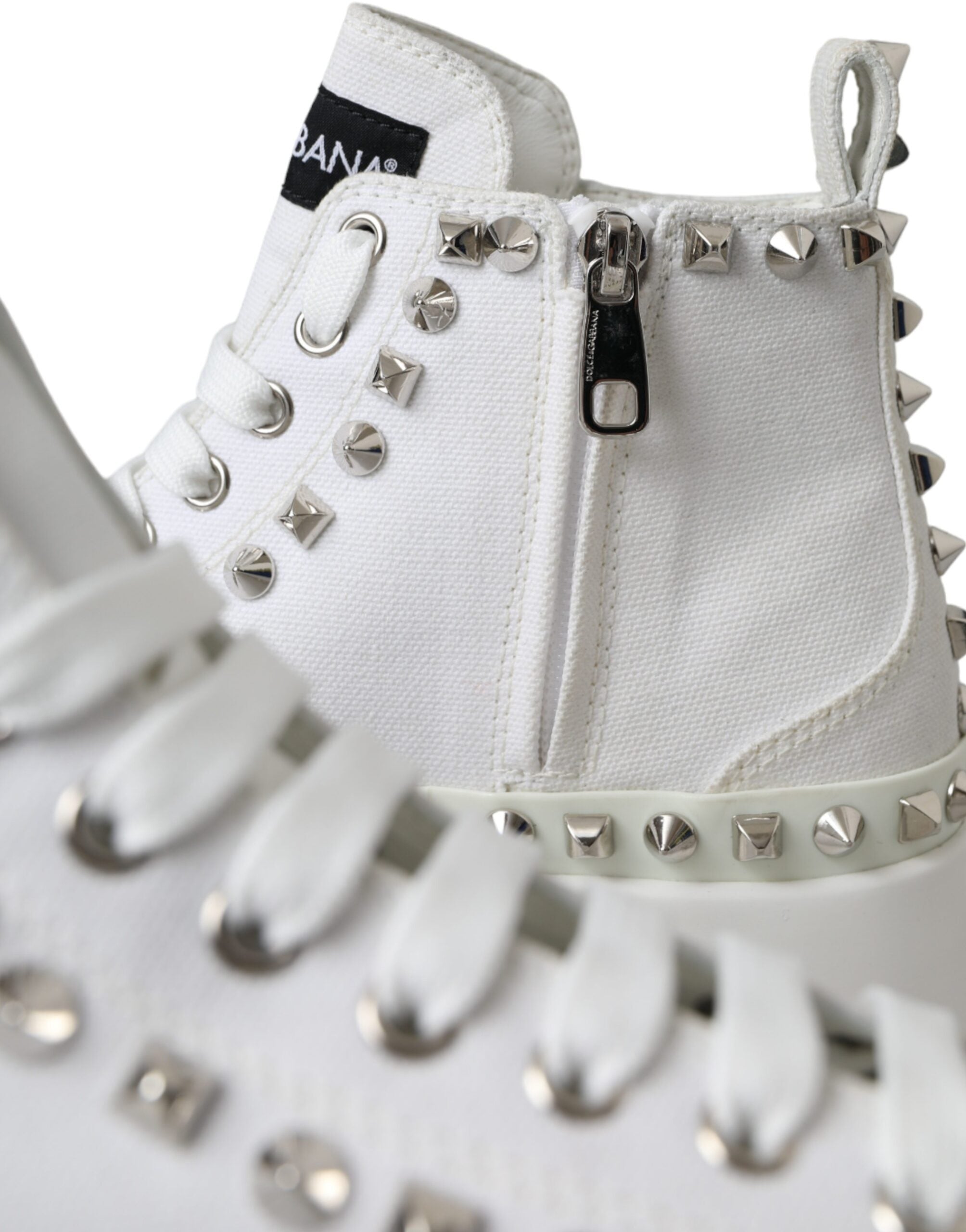 Dolce & Gabbana White Canvas Studded Sneakers Boots Shoes