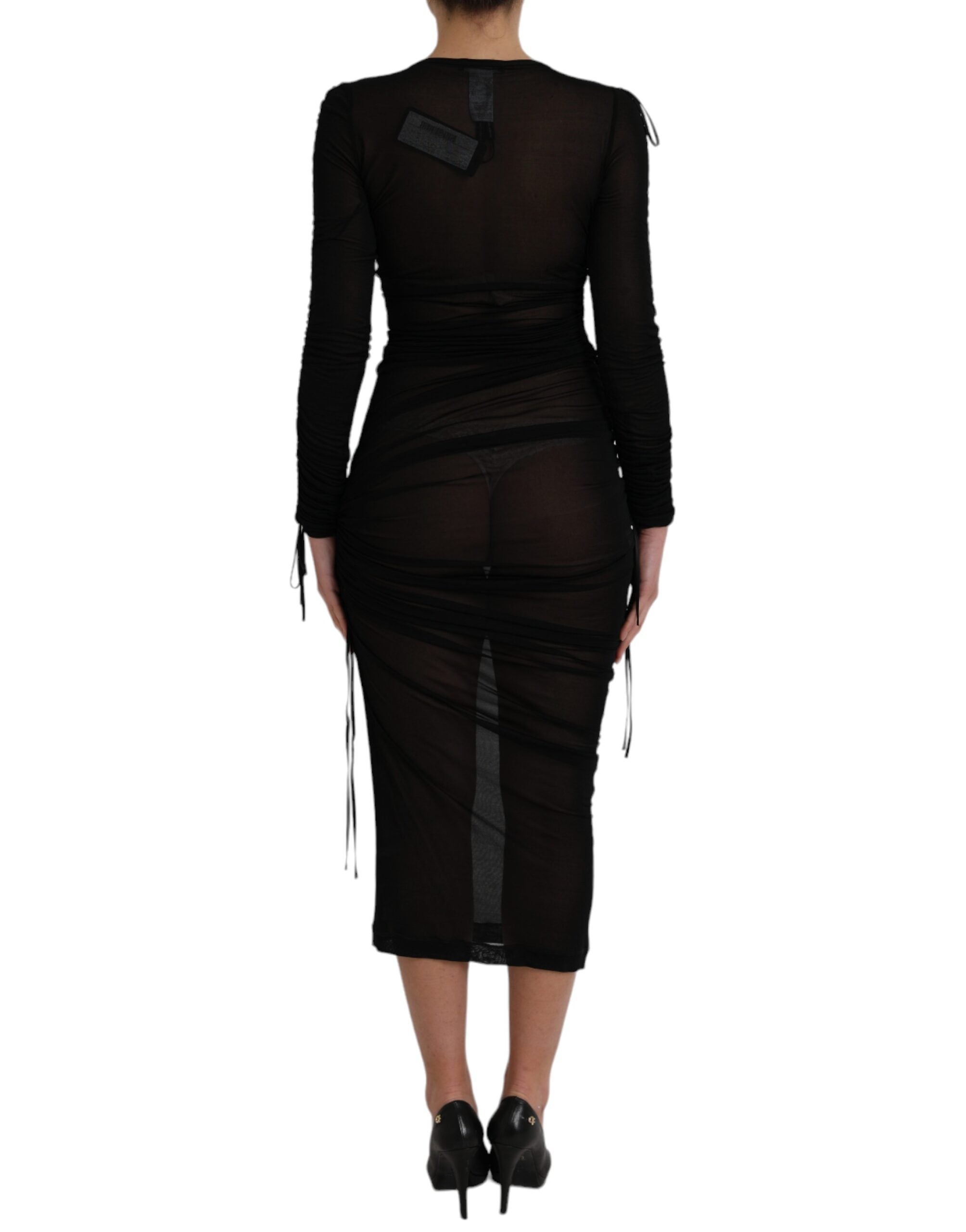 Dolce & Gabbana Black Sheer Bodycon Sheath Midi Dress