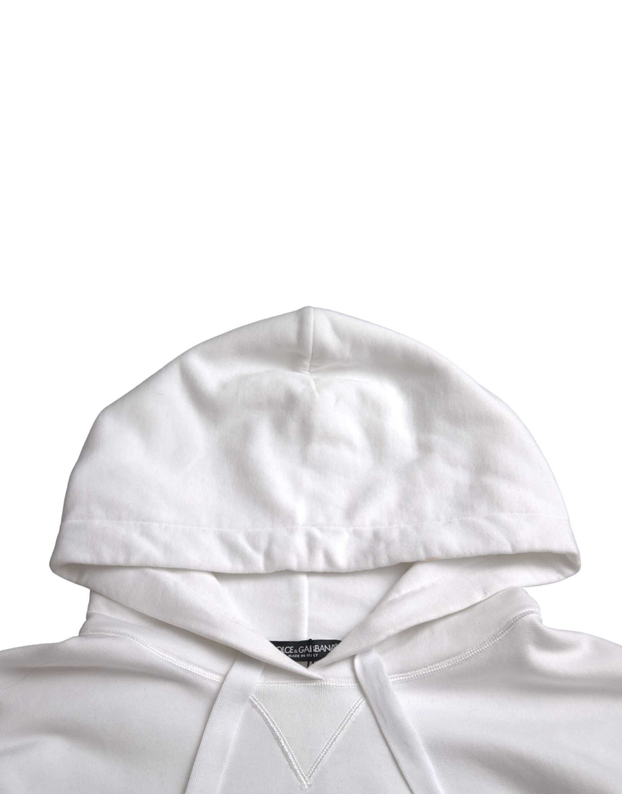 Dolce & Gabbana White Cotton Logo Hoodie Pullover Sweater