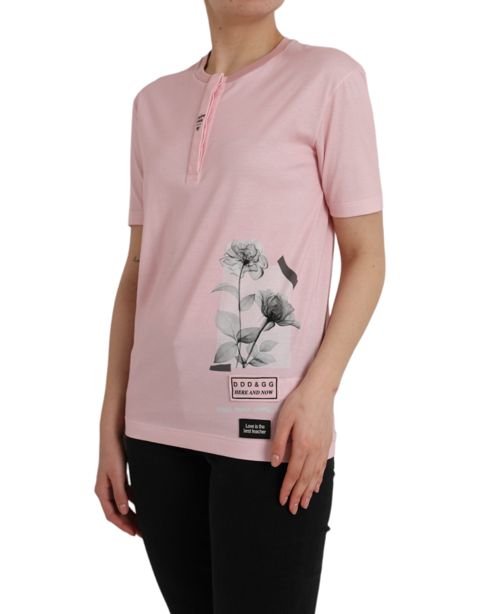 Dolce & Gabbana Pink Floral Print Cotton Short Sleeves T-shirt