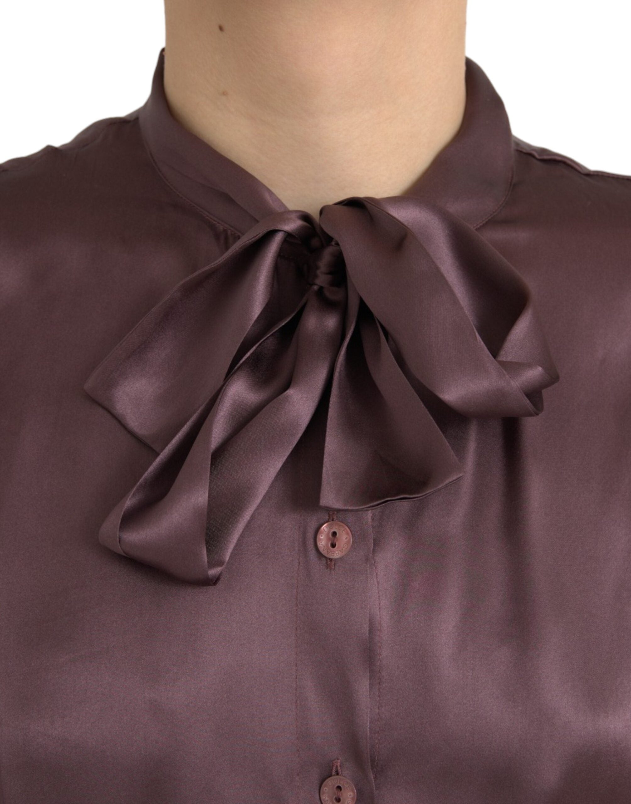 Dolce & Gabbana Brown Ascot Collar Long Sleeve Top Blouse