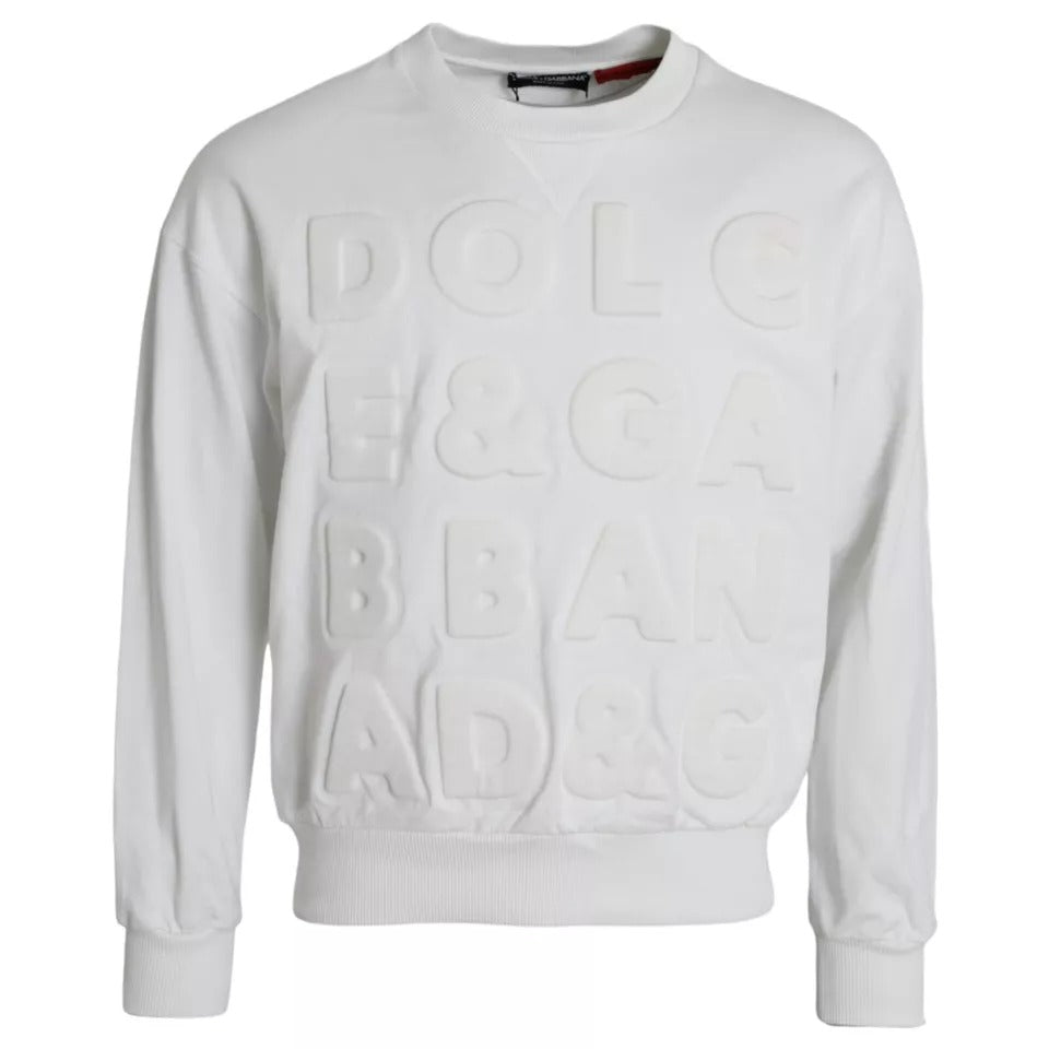 Dolce & Gabbana White Embossed Logo Cotton Men Sweatshirt Sweater