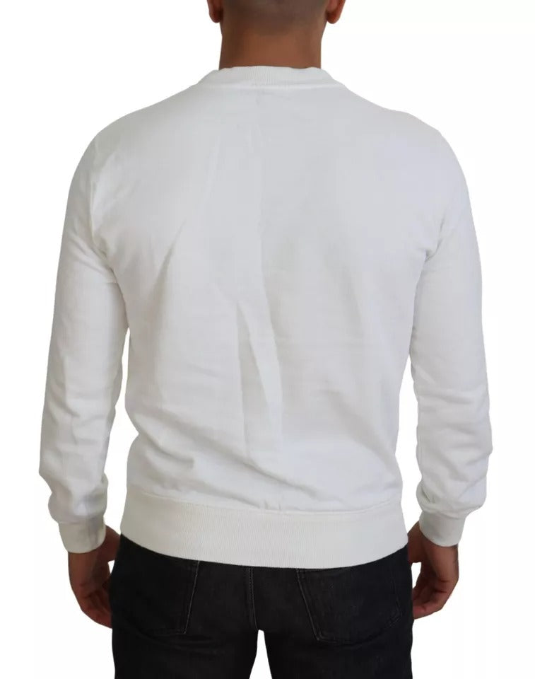 Dolce & Gabbana White Logo Cotton Crew Neck Pullover Sweater