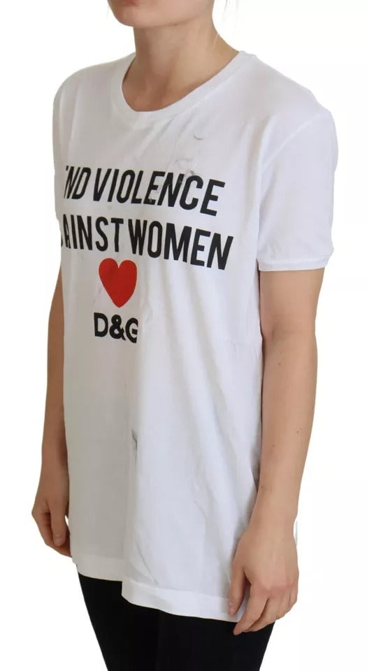 Dolce & Gabbana White Printed Short Sleeves T-Shirt Top