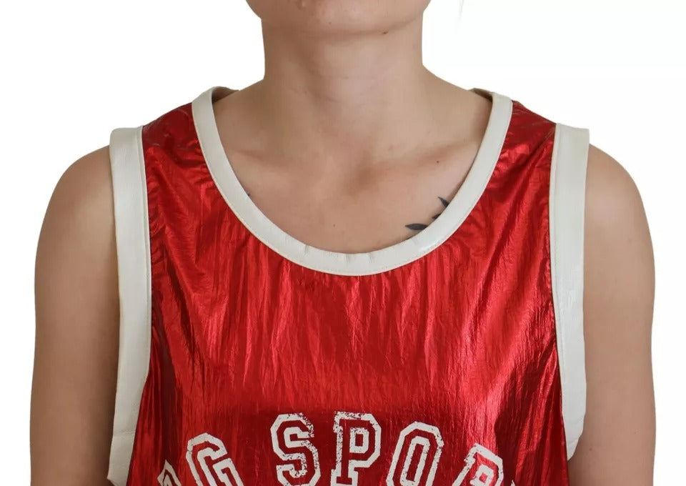 Dolce & Gabbana Red Nylon Logo Print Sleeveless Jersey Top