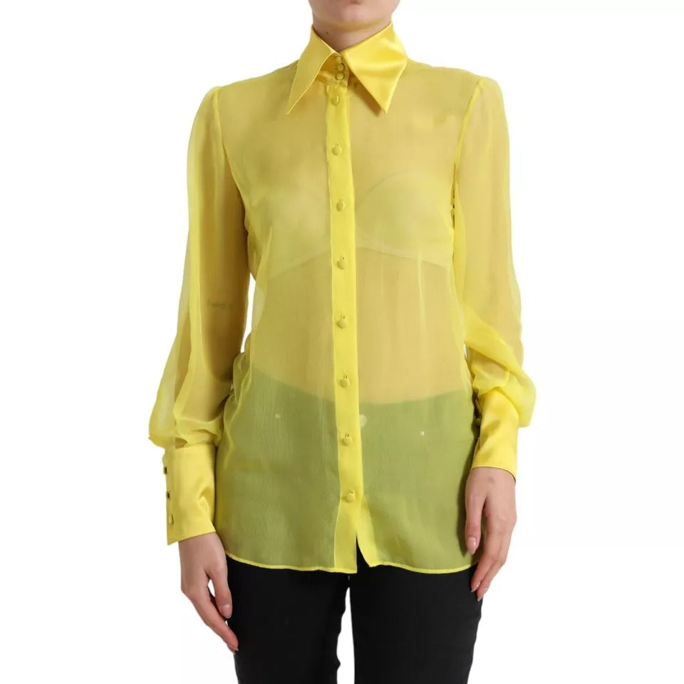 Dolce & Gabbana Yellow Long Sleeve Button Down Blouse Top