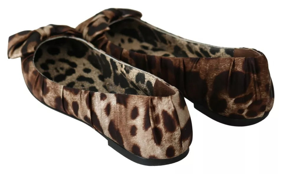 Dolce & Gabbana Brown Leopard Silk Ballerina Flats Shoes