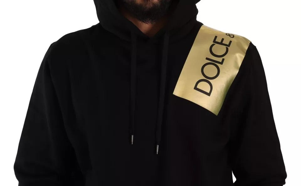 Dolce & Gabbana Black Gold Hooded Cotton Mens Pullover Sweater