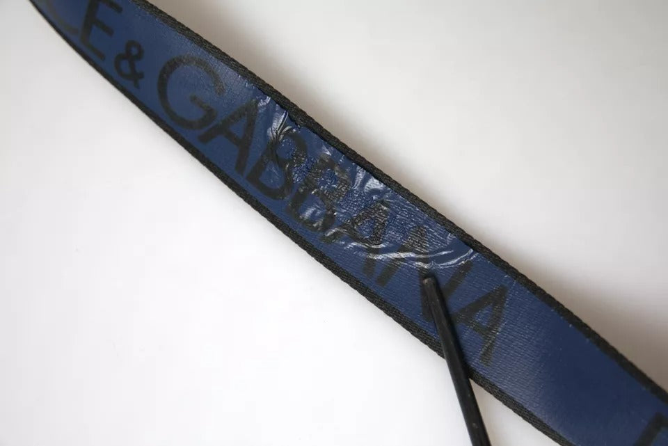 Dolce & Gabbana Black Blue Leather Silver Metal Buckle Belt