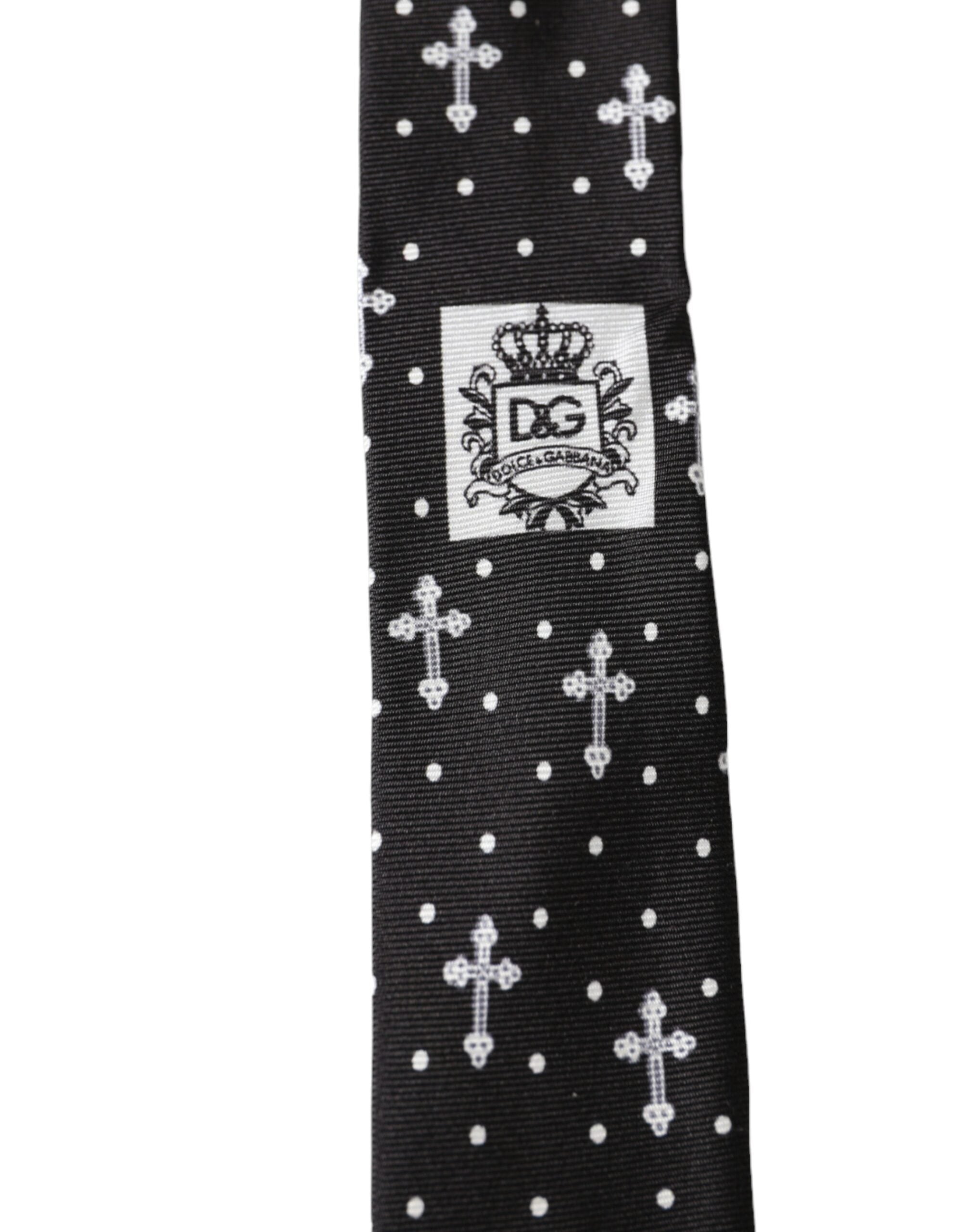 Dolce & Gabbana Black White Cross Silk Adjustable Tie