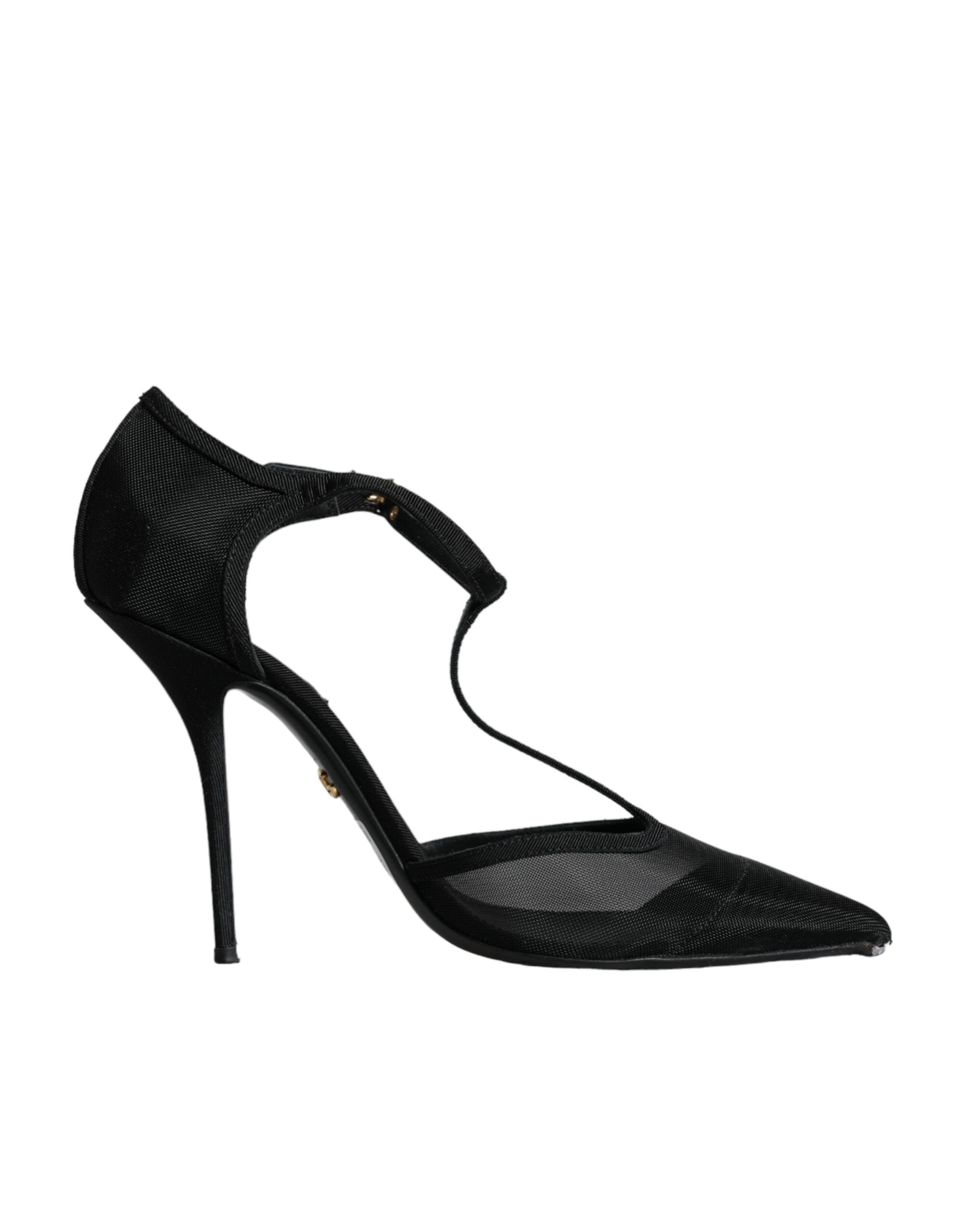 Dolce & Gabbana Black Mesh T-strap Stiletto High Heels Shoes