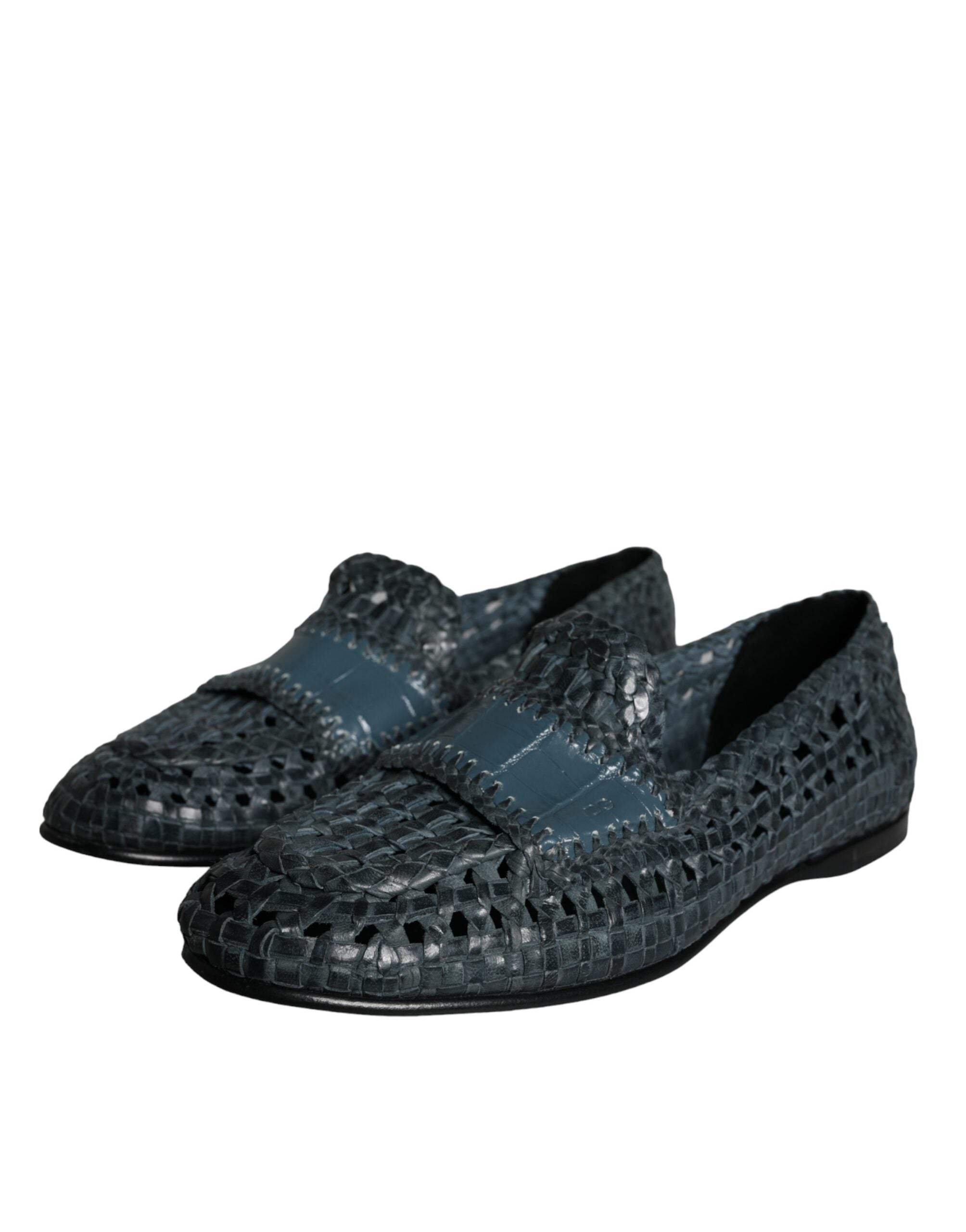 Dolce & Gabbana Blue Woven Leather Slip On Loafers Men Shoes