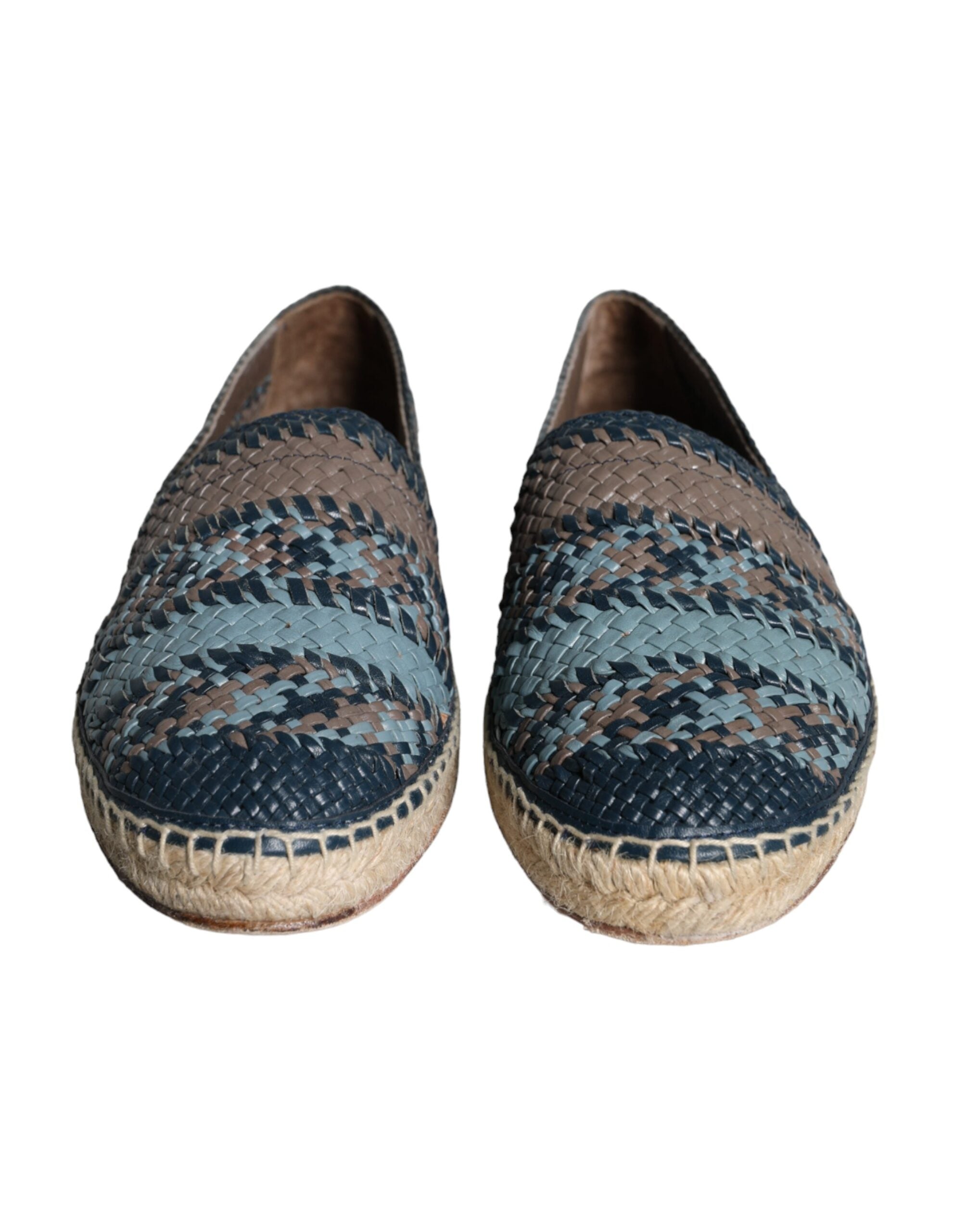 Dolce & Gabbana Blue Gray Woven Leather Buffalo Espadrille Shoes