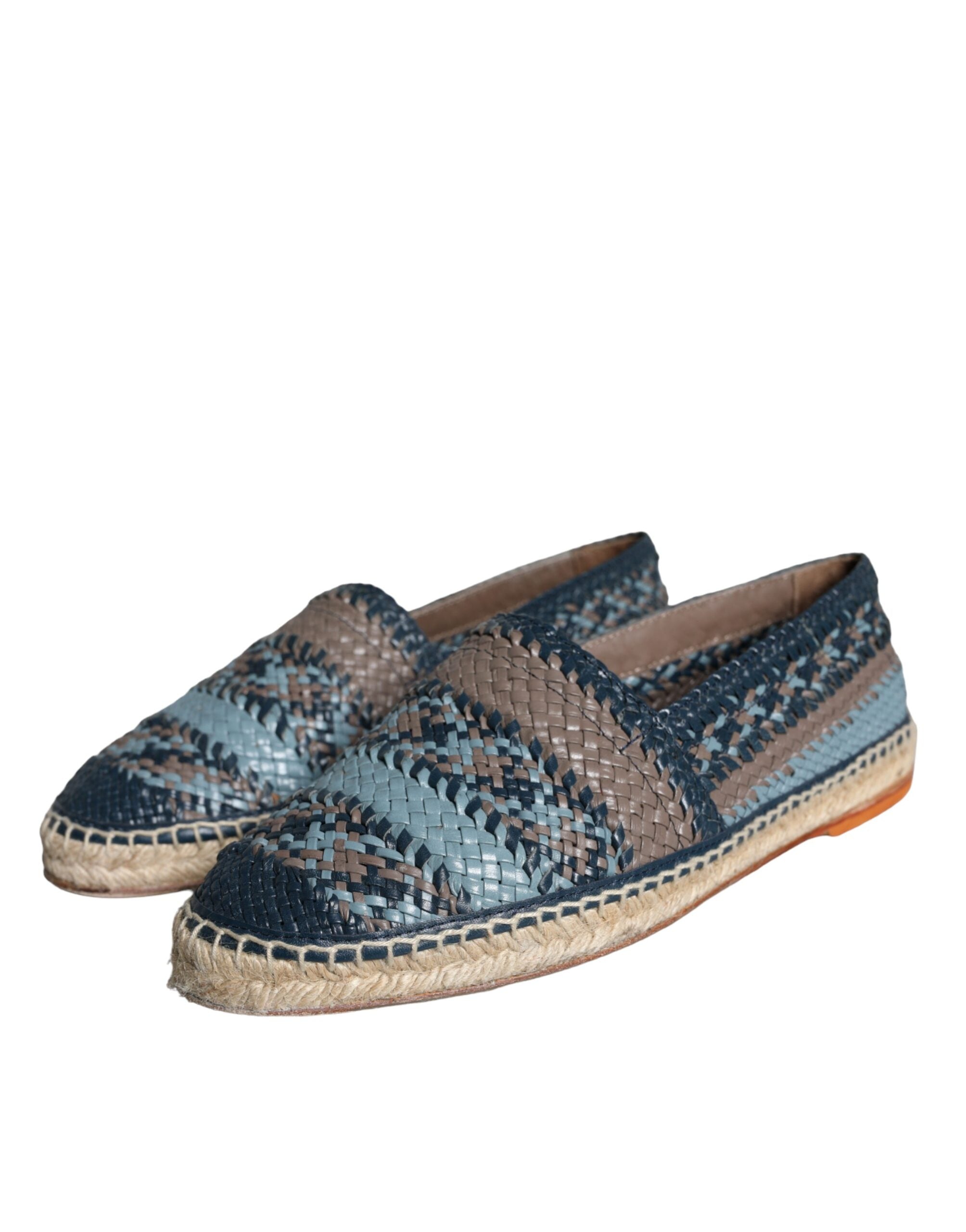 Dolce & Gabbana Blue Gray Woven Leather Buffalo Espadrille Shoes