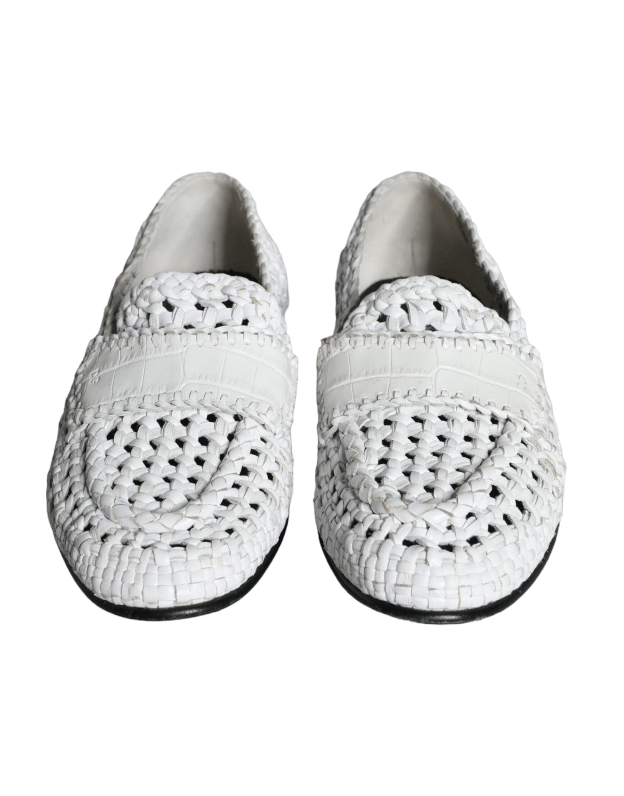 Dolce & Gabbana White Woven Leather Slip On Loafers Men Shoes