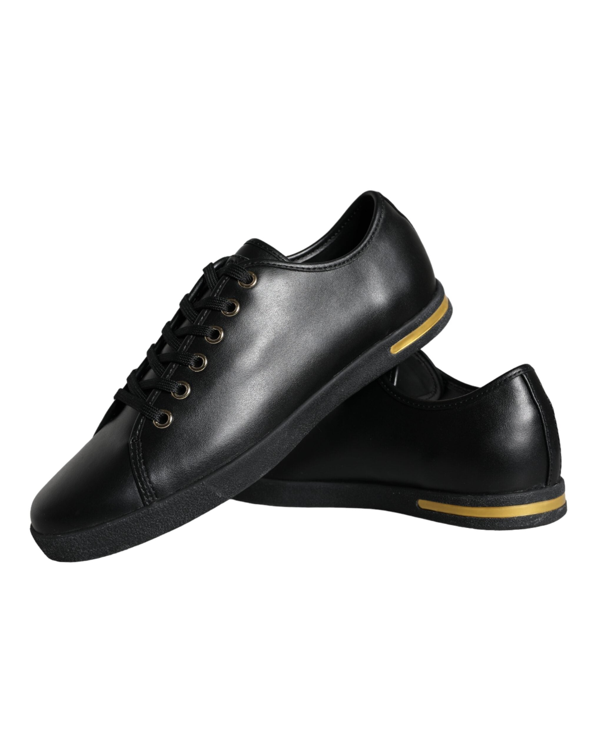 Dolce & Gabbana Black Gold Leather Classic Sneakers Shoes