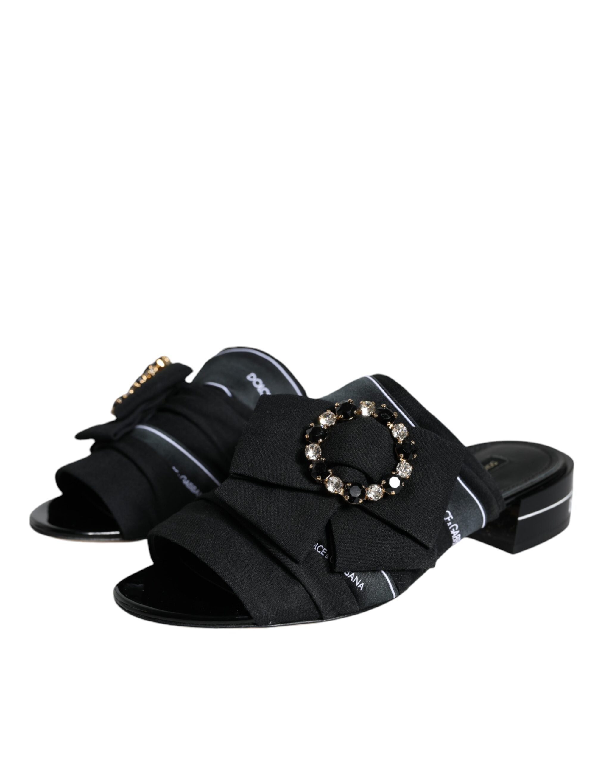 Dolce & Gabbana Black White Crystal Slides Sandals Shoes