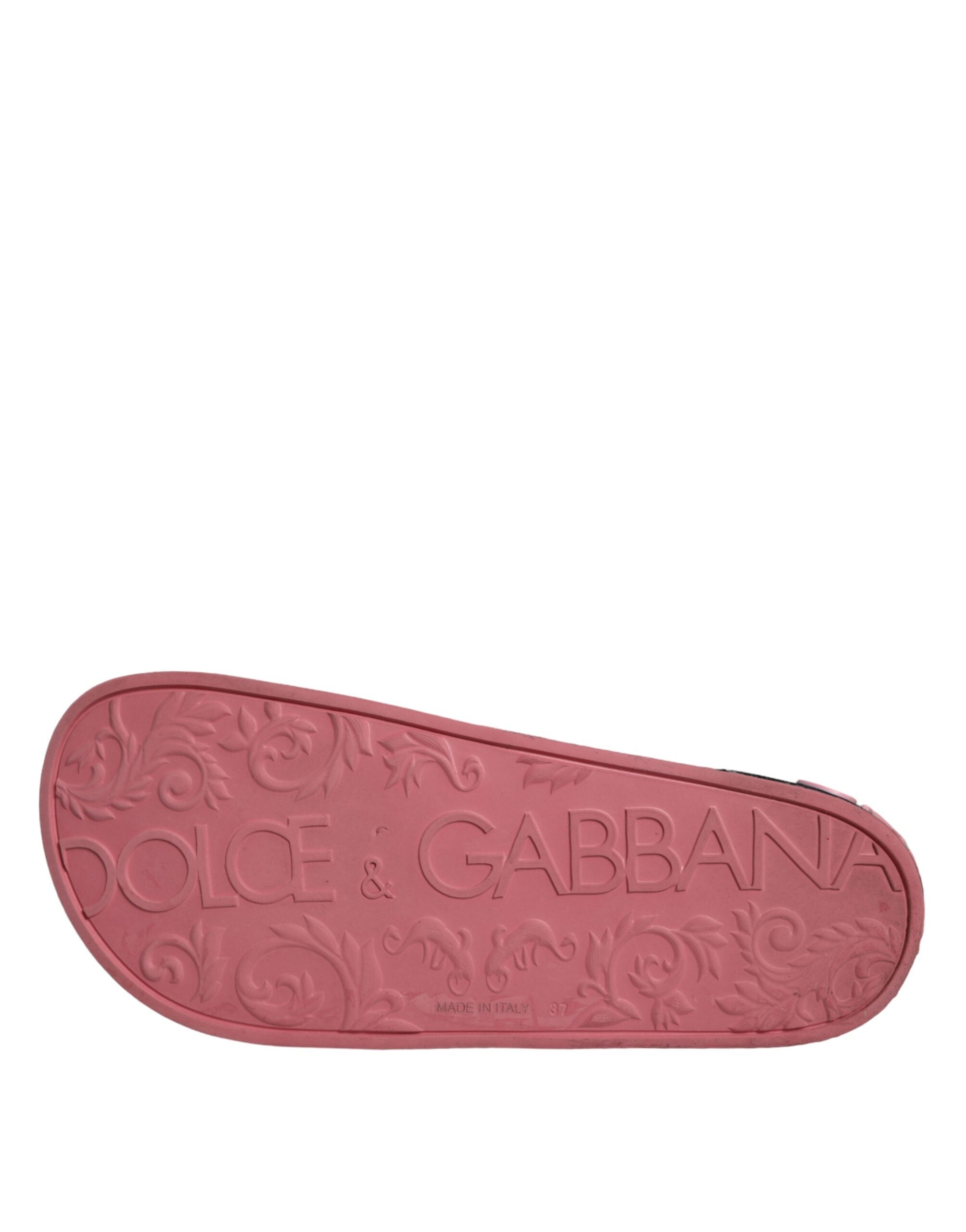 Dolce & Gabbana Pink Leather I Love D&G Sandals Slides Shoes