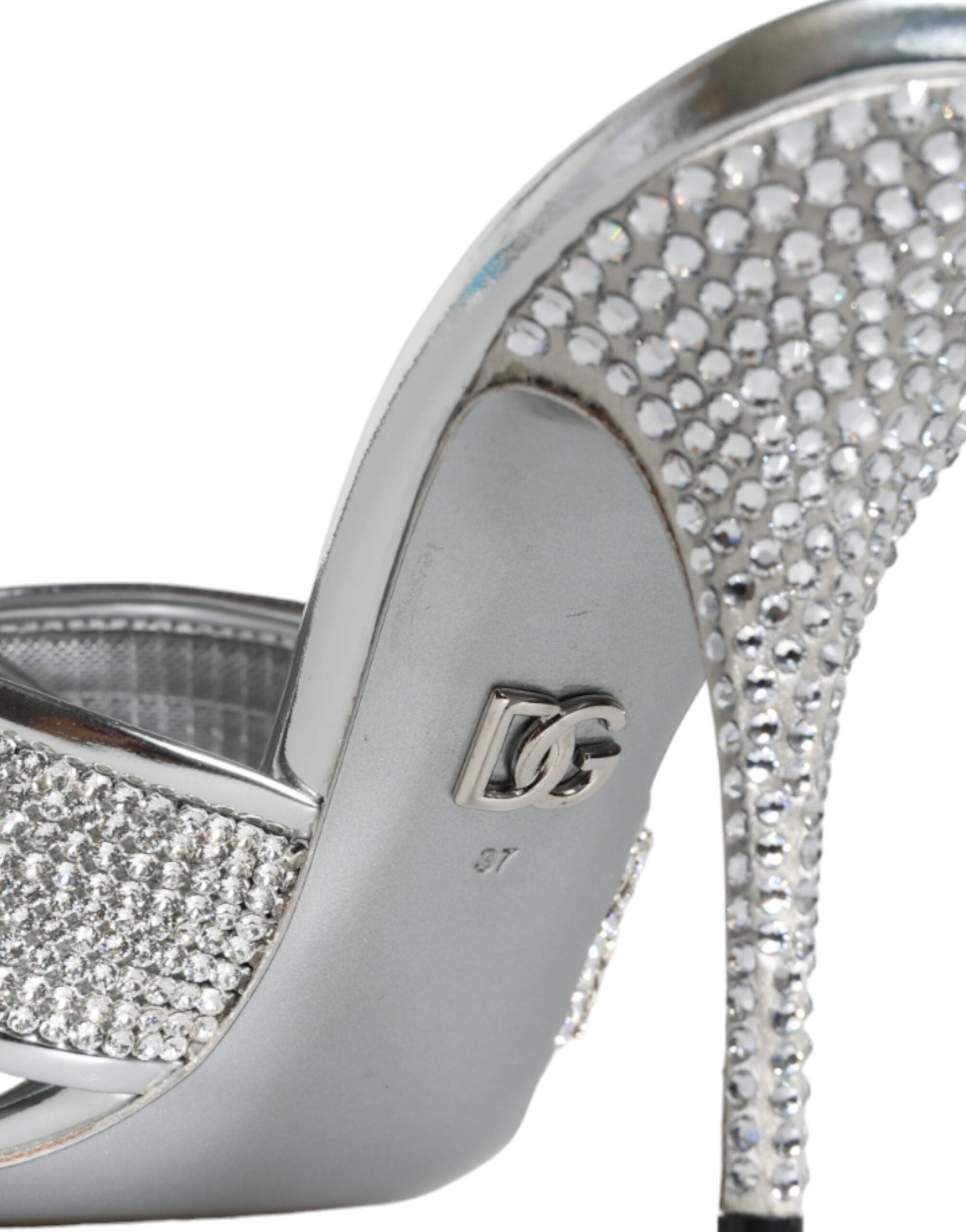 Dolce & Gabbana Silver Crystals Keira Heels Slides Shoes