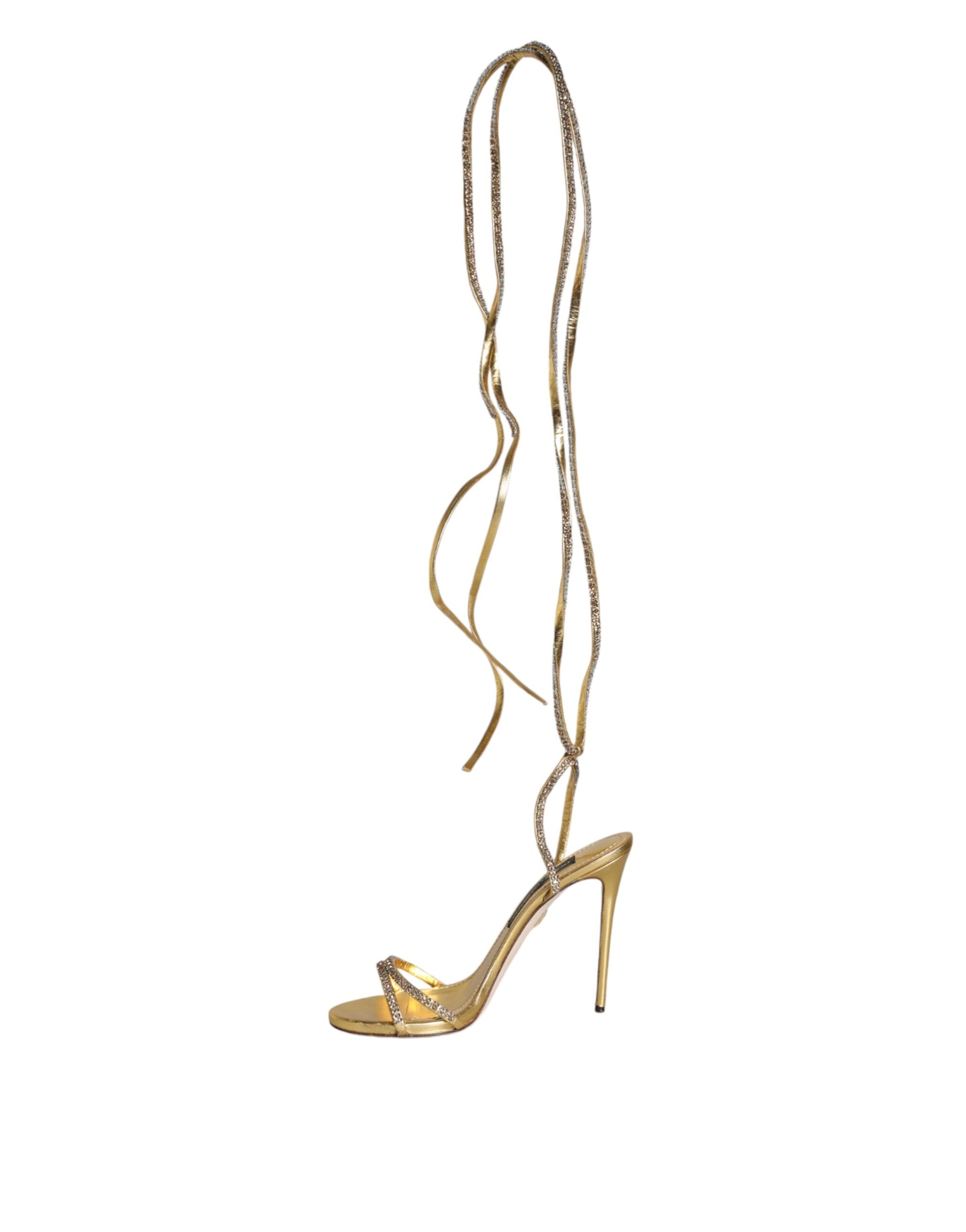 Dolce & Gabbana Gold Crystals Keira Heels Sandals Shoes