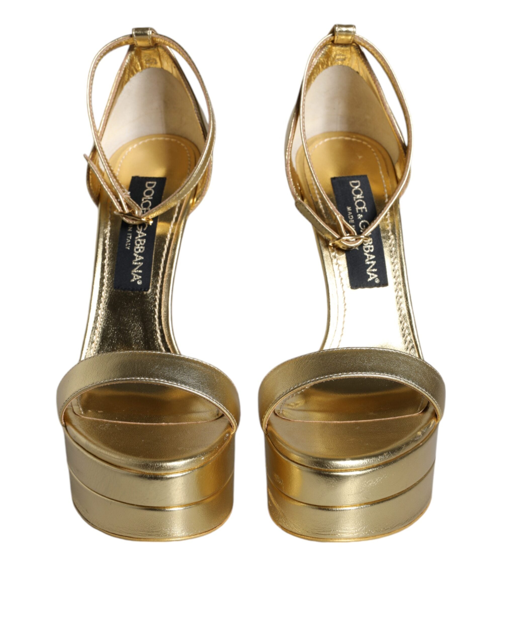 Dolce & Gabbana Gold Leather Platform Keira Sandals Shoes