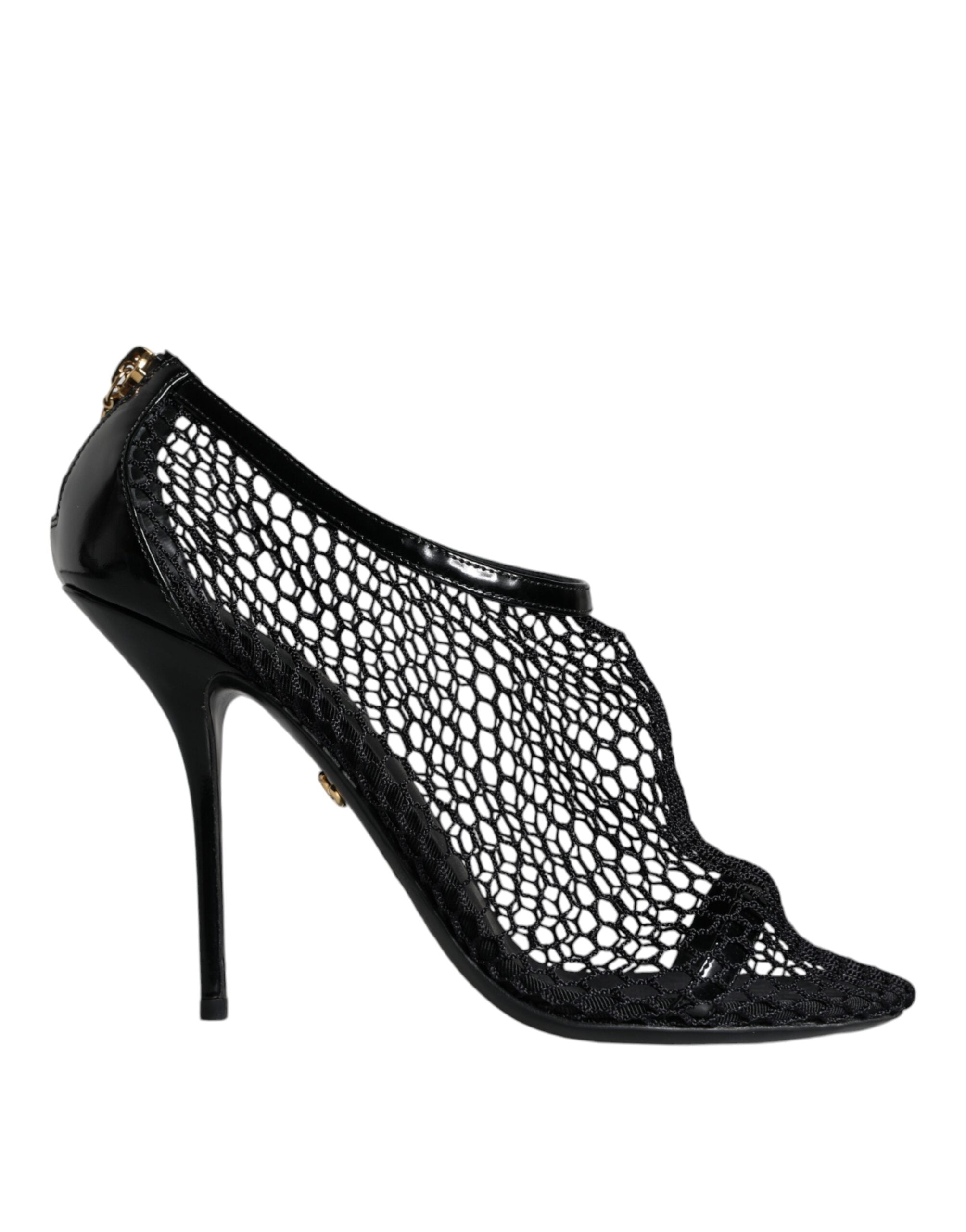 Dolce & Gabbana Black Mesh Leather Heels Keira Sandals Shoes