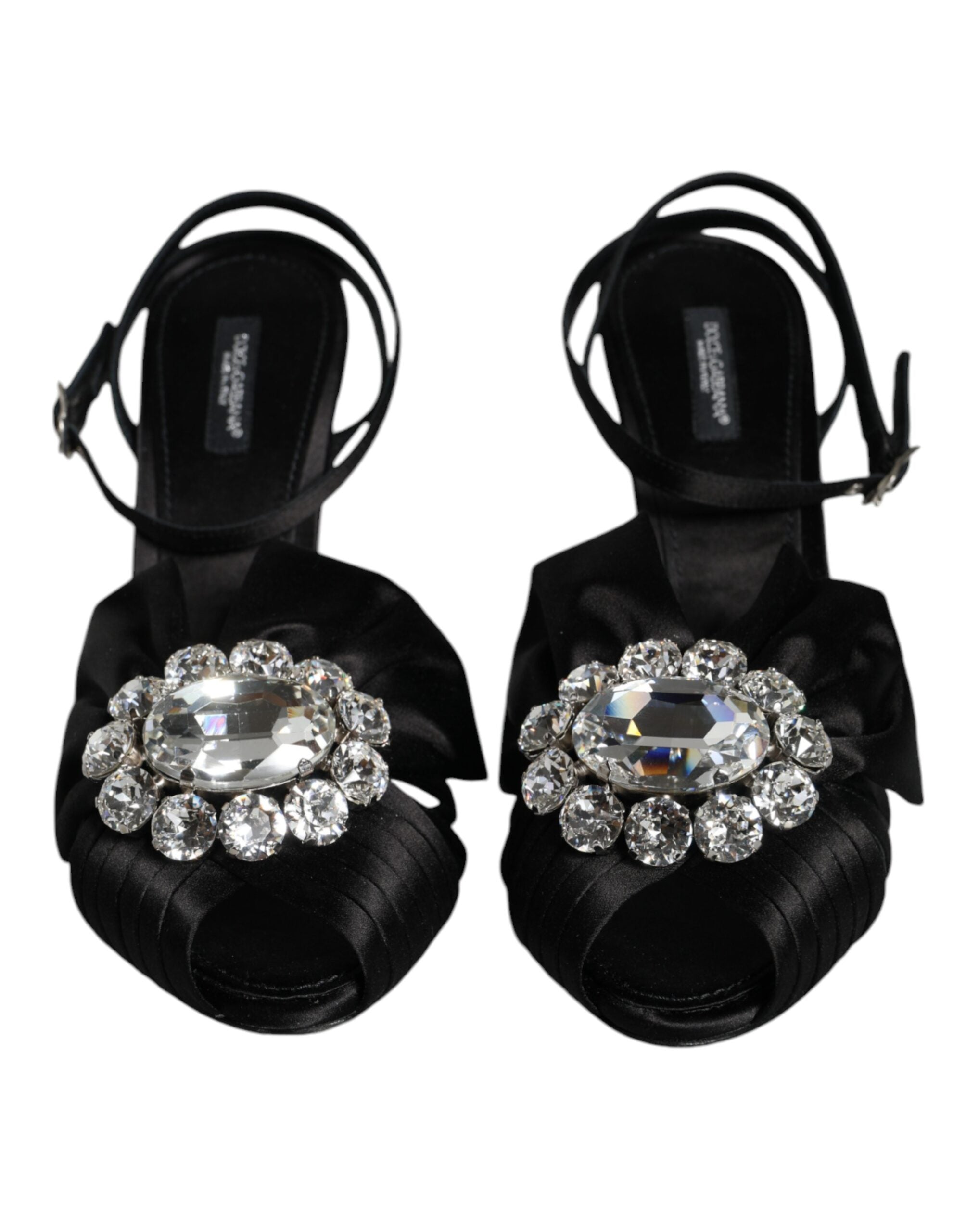 Dolce & Gabbana Black Crystal Ankle Strap Sandals Shoes