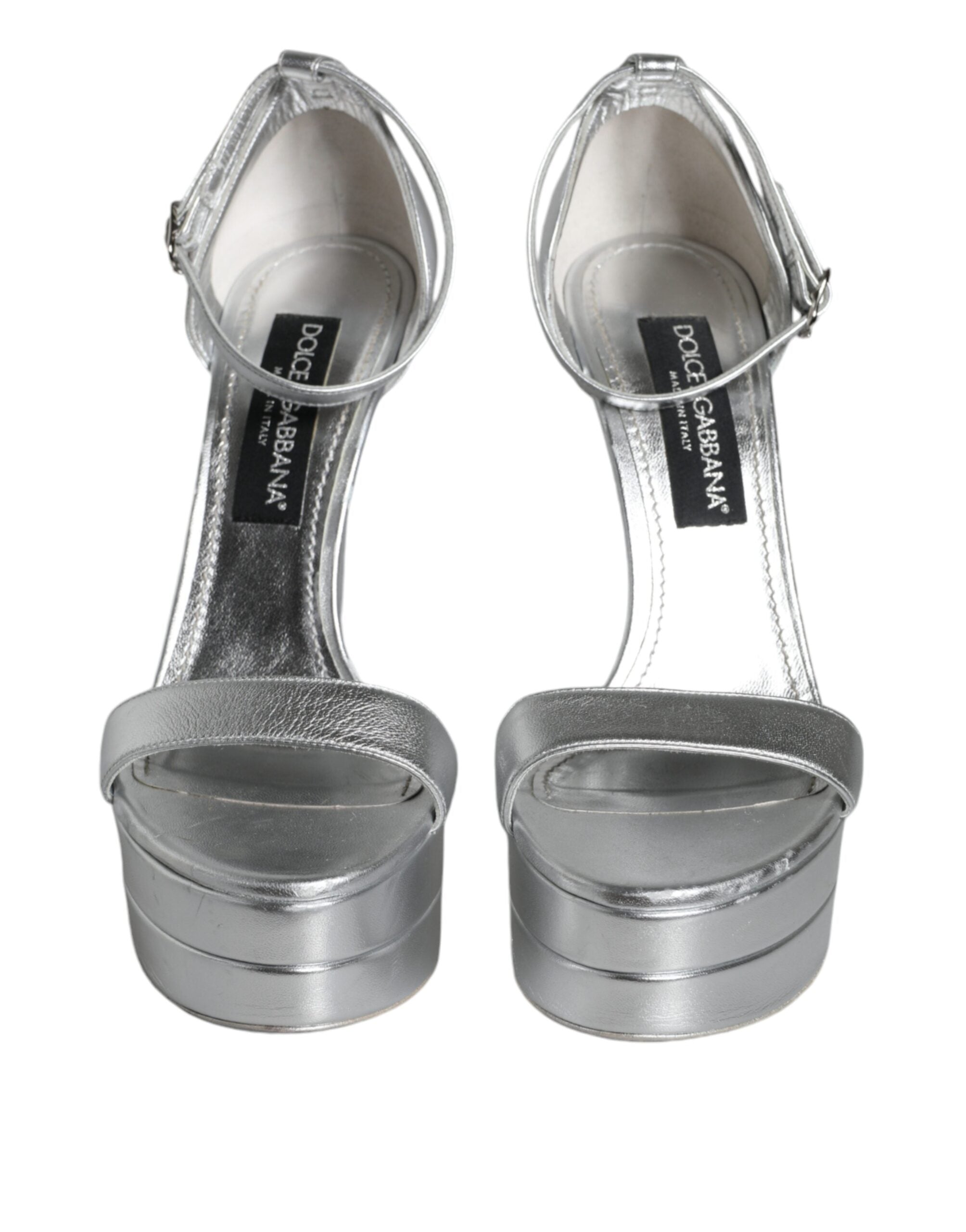 Dolce & Gabbana Silver KEIRA Heels Ankle Strap Sandals Shoes