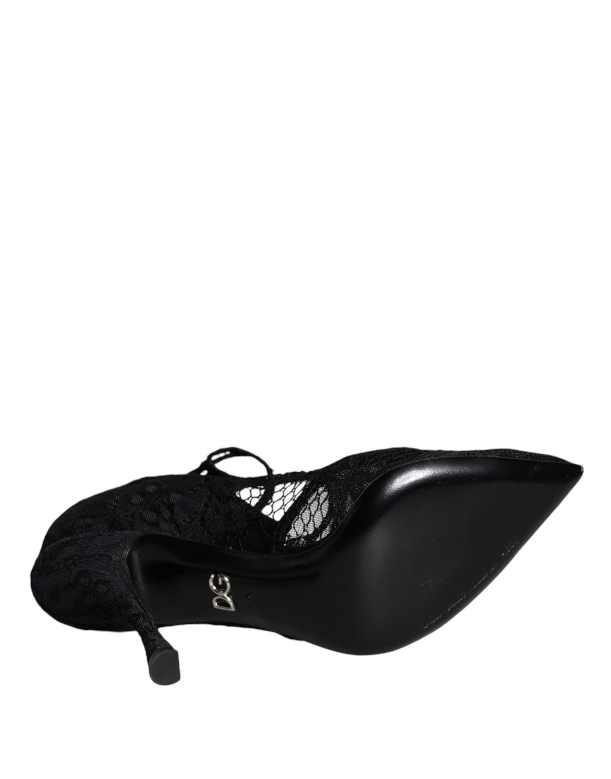 Dolce & Gabbana Black Mary Jane Pumps Lace Crystals Heels Shoes