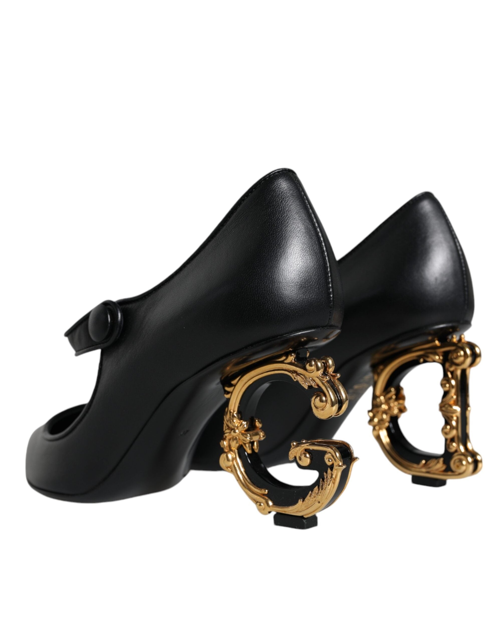 Dolce & Gabbana Black Leather Logo Heels Mary Janes Pumps Shoes