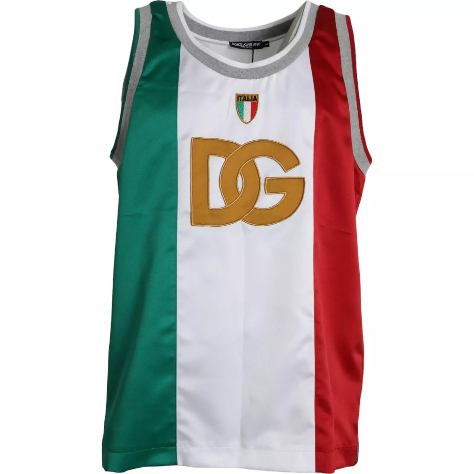 Dolce & Gabbana White Green Sleeveless Top Italian Flag Basket T-shirt